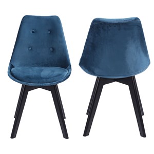 Lot de 2 chaises en velours nora bleues avec coussin