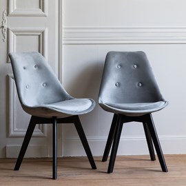 Lot de 2 chaises en velours nora grises avec coussin