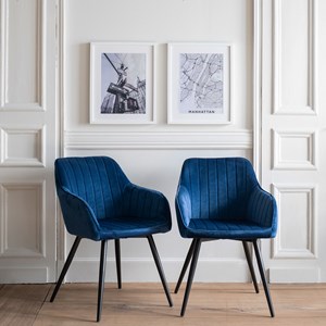 Lot de 2 chaises en velours bertille bleues