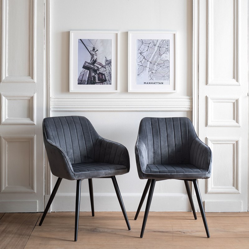 Lot de 2 chaises en velours bertille grises