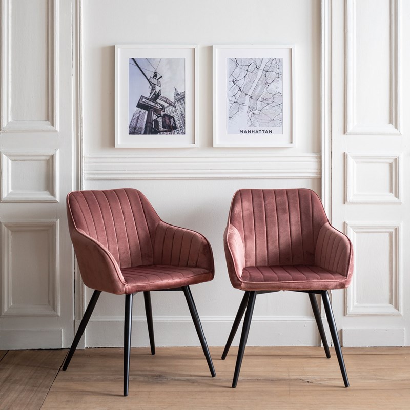 Happy Garden - Lot de 2 chaises en velours bertille roses