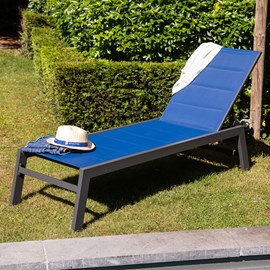 Bain de soleil barbados en textilène bleu foncé - aluminium anthracite
