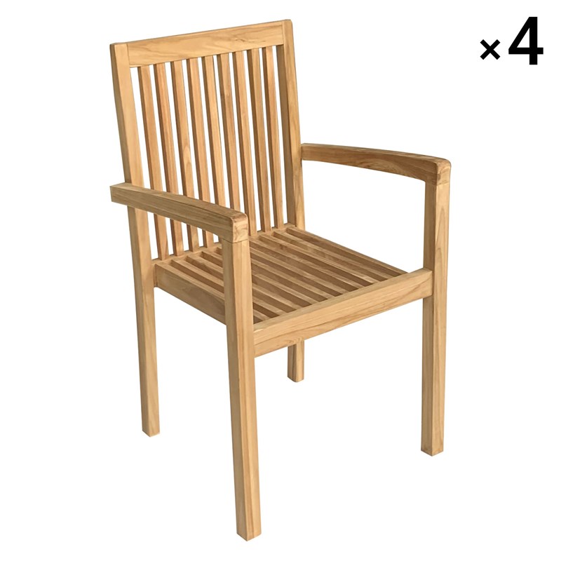 Lot de 4 chaises de jardin java empilables en teck