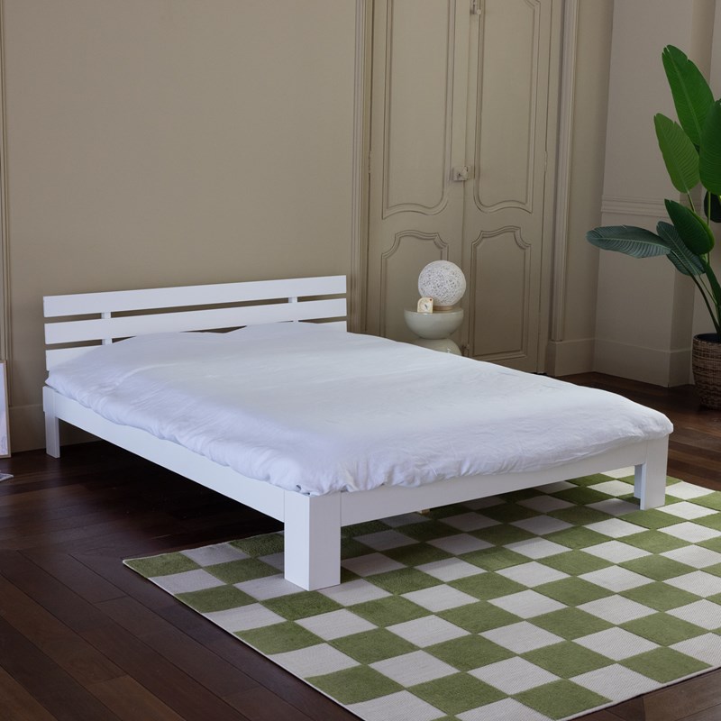 Lit en bois avec tête de lit 160x200cm blanc finn