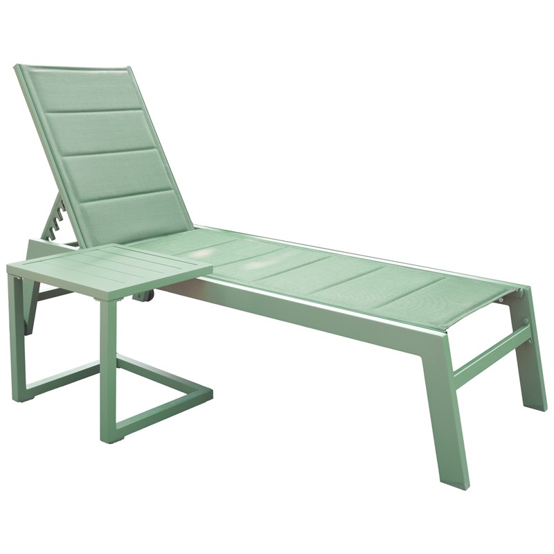 Set transat et table d'appoint barbados textilène et aluminium vert sauge