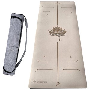 Tapis de yoga pu 6mm lotus beige + sac