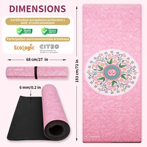 Tapis de yoga épais 6mm mandala rose