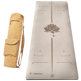 Tapis yoga pu 6mm lotus beige +sac liège