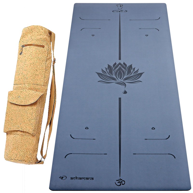 Tapis yoga pu 6mm lotus bleu + sac liège