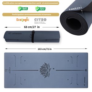 Tapis yoga pu 6mm lotus bleu + sac liège