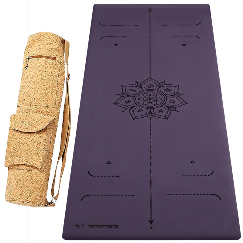 Tapis de yoga pu 6mm violet + sac liège