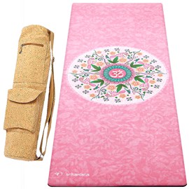 Tapis yoga 6mm mandala rose + sac liège