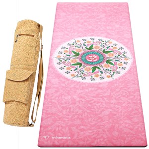 Tapis yoga 6mm mandala rose + sac liège
