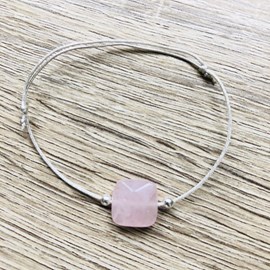 Bracelet cordon mia quartz rose argent