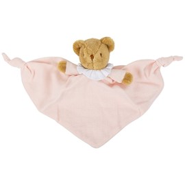 Doudou plat avec hochet ours rose poudré
