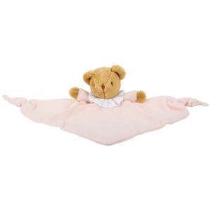 Doudou plat avec hochet ours rose poudré