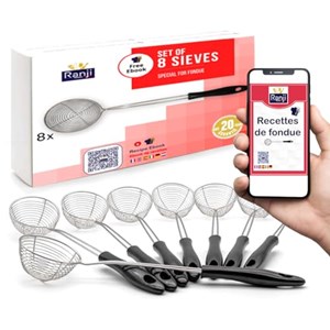 Lot de 8 passoires en acier inoxydable - épuisettes pour fondue