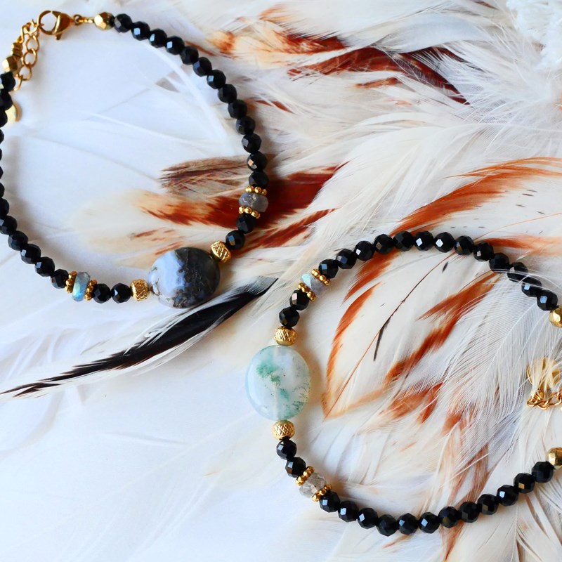 Bracelet bhoomi sutra - tourmaline noire agate mousse