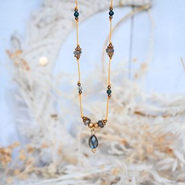 Collier sutra mala - agate indienne labradorite cordon