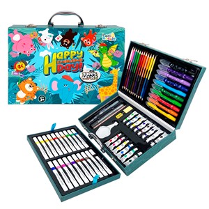 Malette beaux-arts 99 pièces avec crayons et marqueurs, aquarelles, pastels.