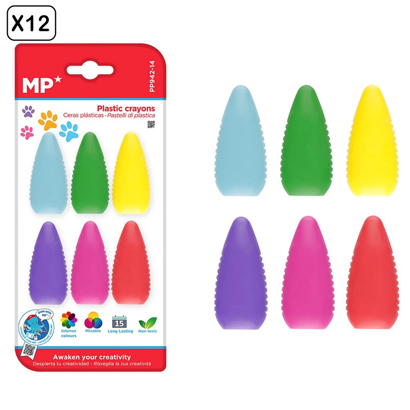12 packs de crayons forme empreintes 6 uds.