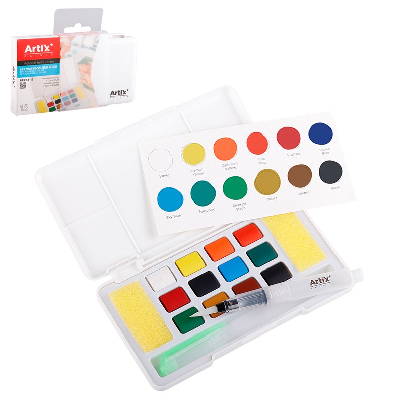 Peinture aquarelle solide 12 couleurs