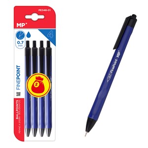 Ensemble de 4 stylos à encre huile 0,7 mm bleu