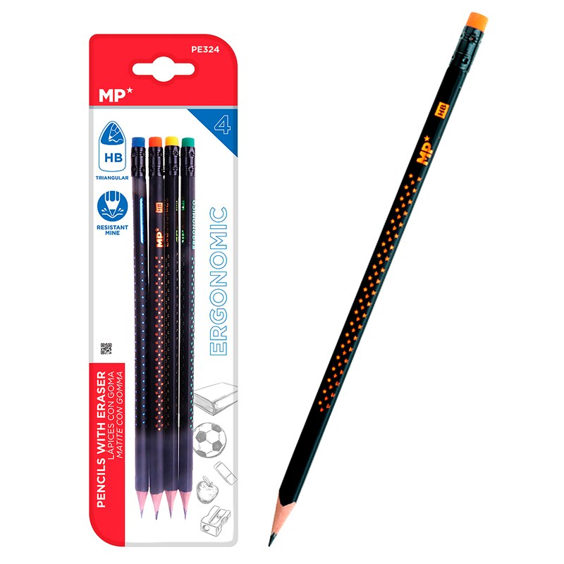 Ensemble 4 pièces hb crayons ergonomique haute qualité avec gomme