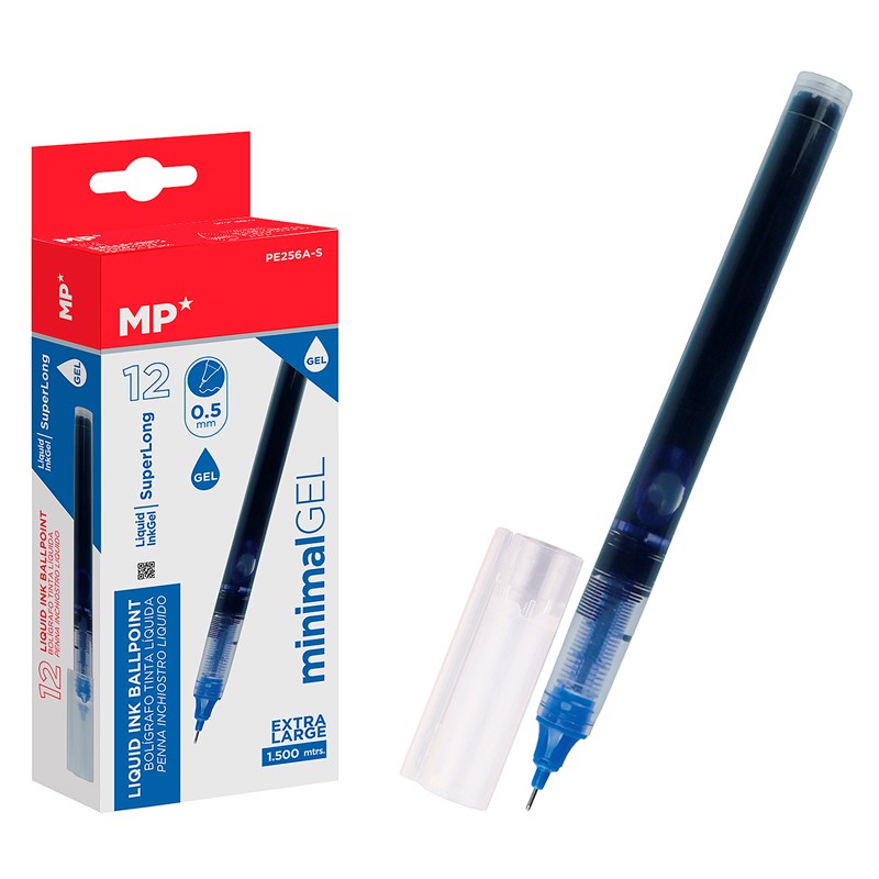 Pack 12 stylos encre noire point aiguille 0.5 mm bleu