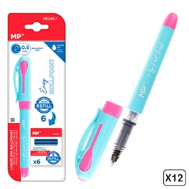 Pack 12 stylos encre de liquide pointe bol d'encre bleu&nbsp;rose