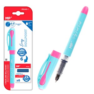 Pack 12 stylos encre de liquide pointe bol d'encre bleu&nbsp;rose