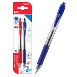 Set stylos gel point 0.7 mm 2 uds. Bleu et rouge.
