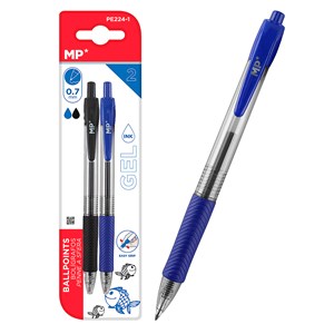 Set stylos gel point 0.7 mm 2 unités. Bleu et noir.
