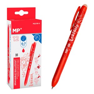 Pack 12 stylos rétractables a encre gommable point 0,7 mm 12 uds. Rouge