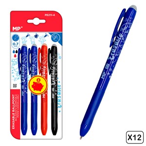 12 packs stylo gommable click 4uds.