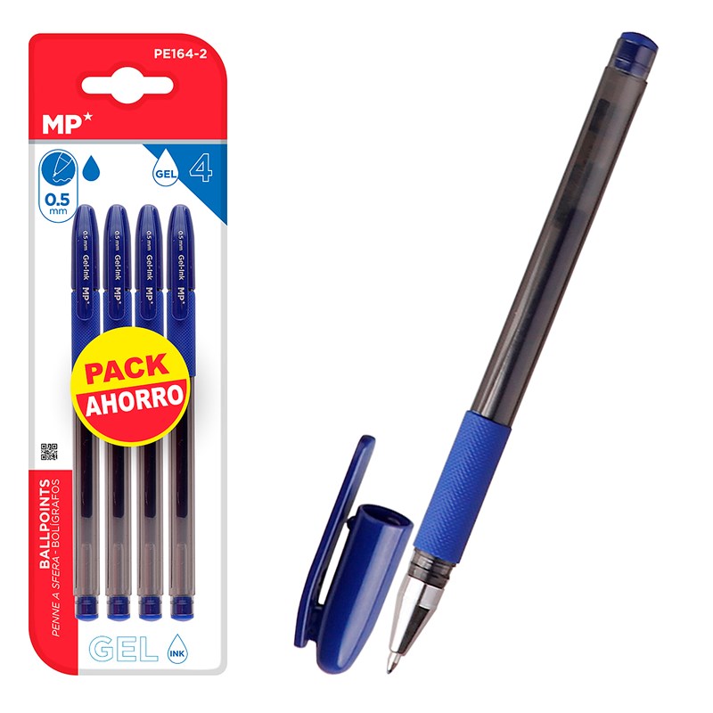 Ensemble de stylos à encre gel pointe 0,5 mm 4 uds bleus.