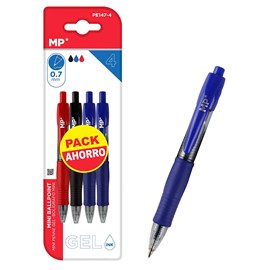 Ensemble de stylos gel mini pointe 0,7 mm 4 uds. 2 bleus, rouge et noir.