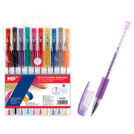 Ensemble de stylos pailletés corps transparent 10 couleurs