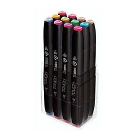 Set de 12 marqueurs de couleurs variées. Double pointe.