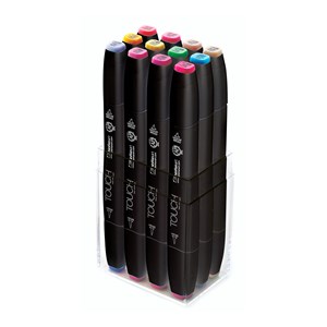 Set de 12 marqueurs de couleurs variées. Double pointe.