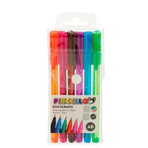 Ensemble de 6 stylos 14x5 cm. Assortiment 6 couleurs.