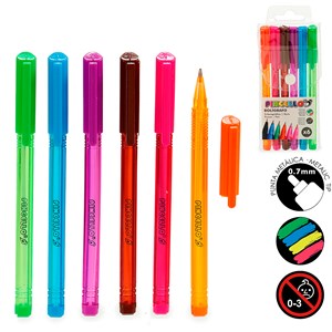 Ensemble de 6 stylos 14x5 cm. Assortiment 6 couleurs.