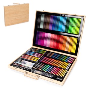Malette en bois beaux-arts complète de peinture et dessin 180 pièces huile.