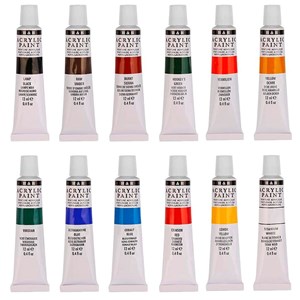 Kit de peinture acrylique pour toiles 12 couleurs en tube.