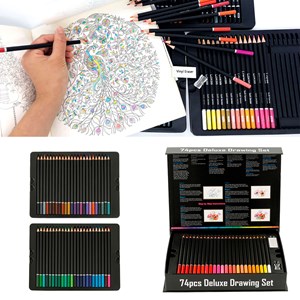 Ensemble de 74 crayons de couleur deluxe drawing avec gabarit de dessin et gomme
