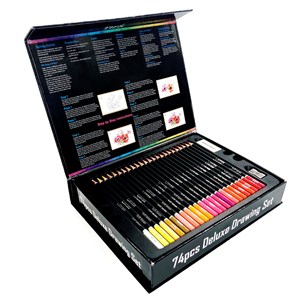 Ensemble de 74 crayons de couleur deluxe drawing avec gabarit de dessin et gomme