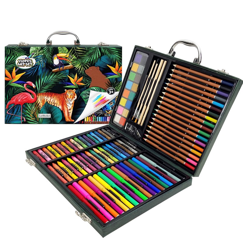 Malette beaux-arts 118 pièces avec crayons et feutres, aquarelles, craies pastel