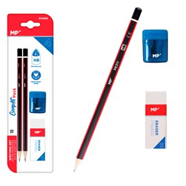 Ensemble d'écriture : 2 crayons hb triangulaires, 1 taille-crayon avec réservoir