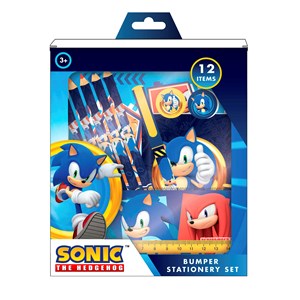 Sonic set papeterie. Cahier, trousse, crayons de couleur, stylo à bille, gomme.