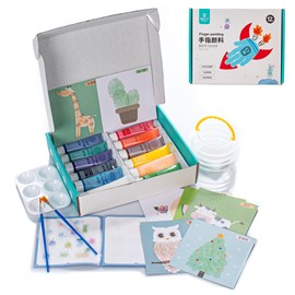 Set de 12 couleurs peinture acrylique pour doigts non toxique avec accessoires.